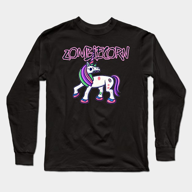 Horror Zombie Unicorn Drawing - Macabre Fantasy Art Long Sleeve T-Shirt by Soulphur Media